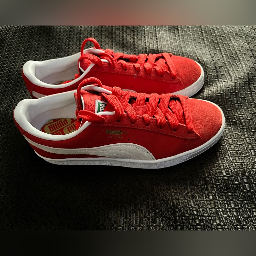 Puma Kids Red and White Suede Sneakers